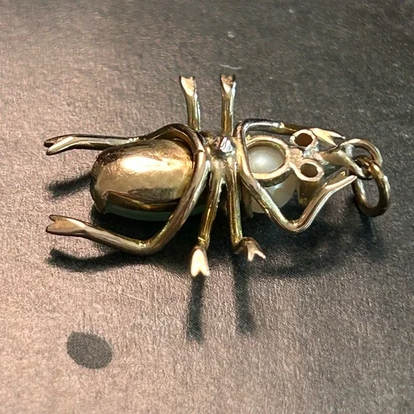 Vintage 60’s Jadeite, pearl and ruby Insect Pendant/charm